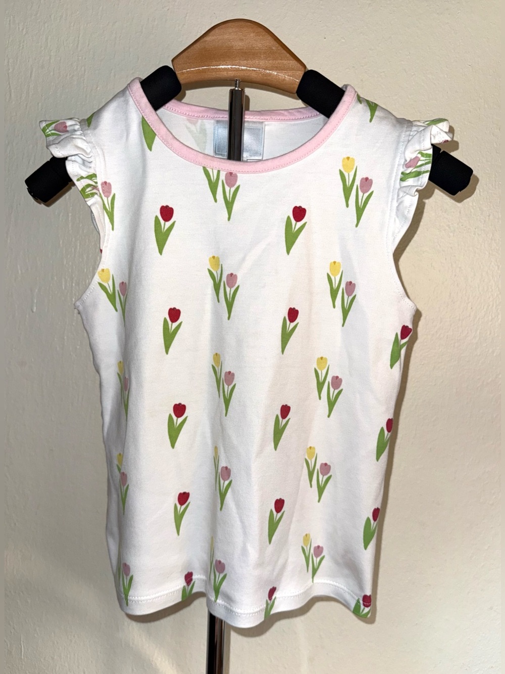 Little English Girls White Tulip Print Ruffle Sleeve Tank Top, size 6